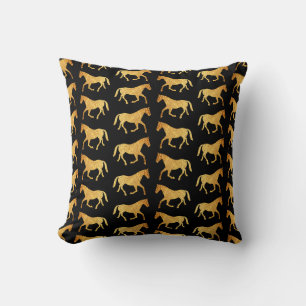 Golden Glittering Sparkling Horses Cushion