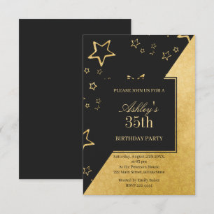 Golden Glittering Stars Birthday Invitation
