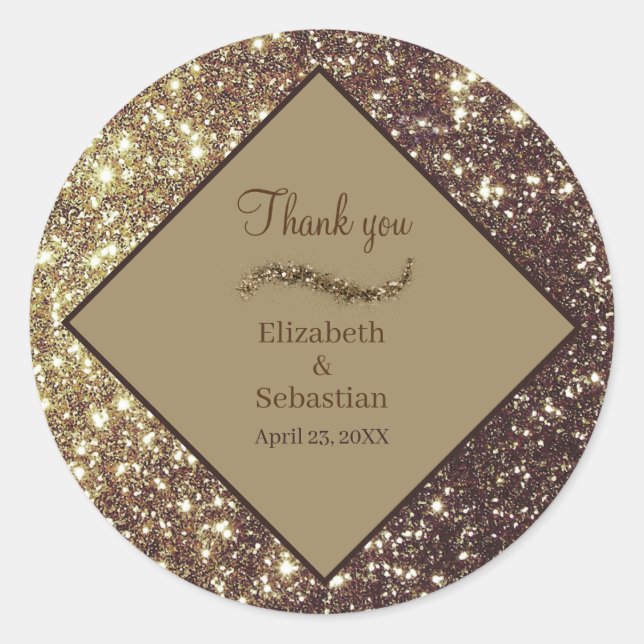 Golden glitters sparkling Thank you Classic Round Sticker (Front)