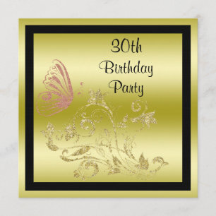Golden Glitters & Sparkly Butterfly 30th Birthday Invitation