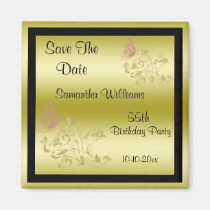 Golden Glitters & Sparkly Butterfly 55th Birthday Magnet