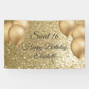 Golden glittery balloon sweet 16 party banner