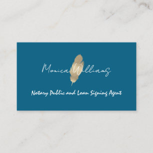 Golden glittery feather pen notary  business card