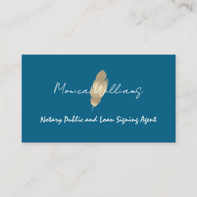 Golden glittery feather pen notary  business card (Front)