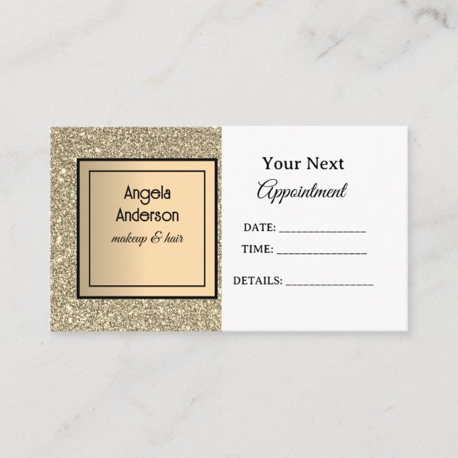 Golden Glittery Foil Glamourous Beauty Salon  Appointment Card (Front)