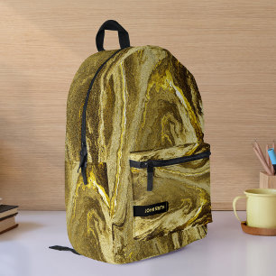 Golden Glittery Texture Luxury Pattern Monogram Printed Backpack