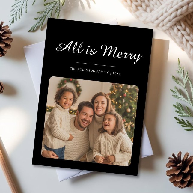 Golden Glow “All Is Bright” Family Christmas Card (Creator Uploaded)