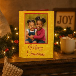 Golden Glow Joy Merry Christmas Photo  Holiday Card