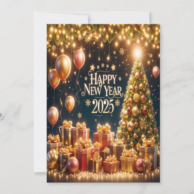 Golden Glow New Year 2025 Greeting Card (Front)