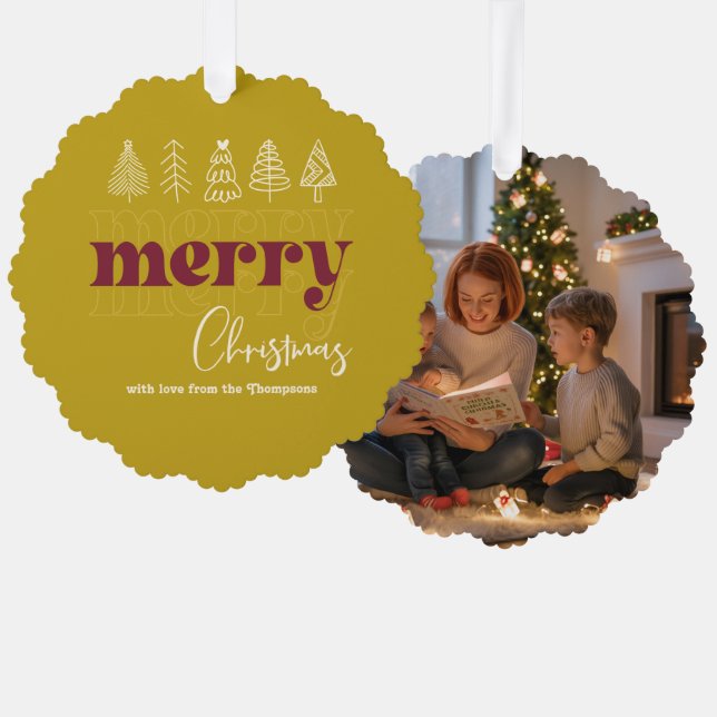 Golden Glow Scribbles Merry Christmas Keepsake Tree Decoration Card (Front/Back)