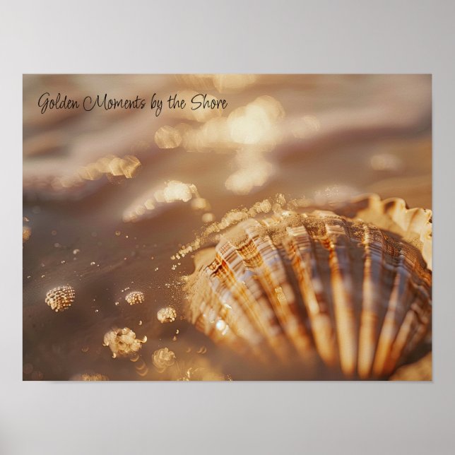Golden Glow: Seashell in Sunlit Foam Poster (Front)