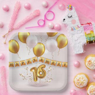 Golden Glow Sweet 16 Party  Paper Plate