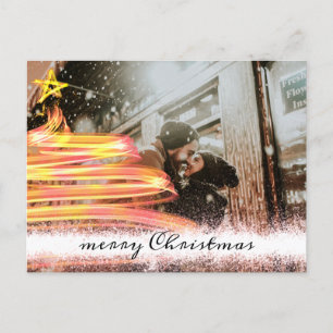 Golden Glow Tree Star Glitter Photo Christmas Postcard