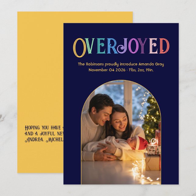 Golden Glow Xmas Baby Birth Announcement Photo (Front/Back)