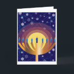 Golden Glowing Hanukkah Menorah Greeting Card<br><div class="desc">Bring the beautiful lights of Hanukkah into the winter season with this original design greeting card. It pictures the candles gleaming atop a golden menorah, with snow lightly falling in the background. Send greeting cards that your friends and loved ones will remember for their beautiful, unique artistry. Whether you call...</div>