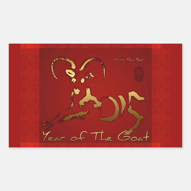 Golden Goat 2015 - Chinese and Vietnamese New Year Rectangular Sticker (Front)