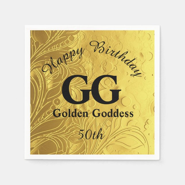 Golden Goddess Celebrate Happy 50th Birthday Party Napkin (Front)