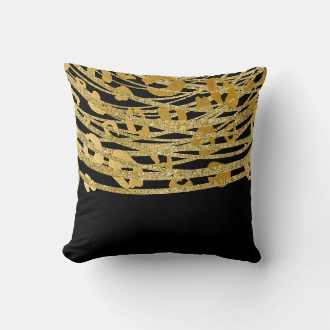 Golden Gold Black Leopard Cheetah Print Glam Cushion (Front)