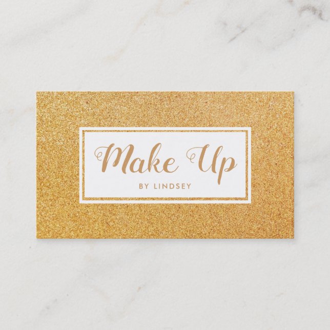 Golden Gold Sparkle Glitter Make Up Artist Business Card (Front)