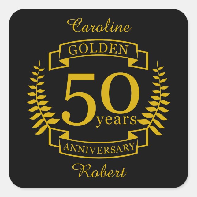 GOLDEN Golden 50 Years Wedding Anniversary 50 all Square Sticker (Front)