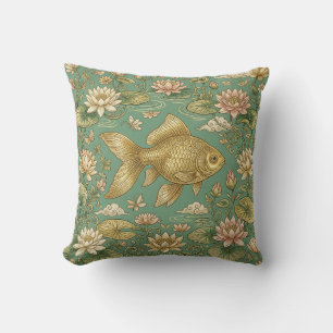 Golden Goldfish Garden Pillow