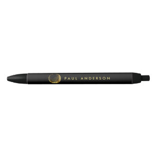 Golden Golf Ball Logo Elegant Golfer Monogram Black Ink Pen