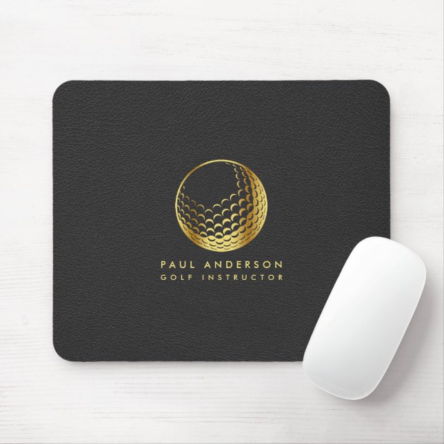 Golden Golf Ball Logo Elegant Golfer Monogram Mouse Mat (With Mouse)