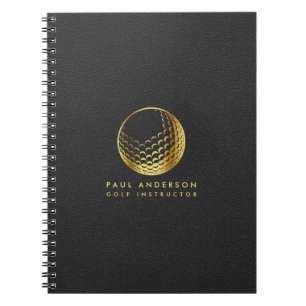 Golden Golf Ball Logo Elegant Golfer Monogram Notebook