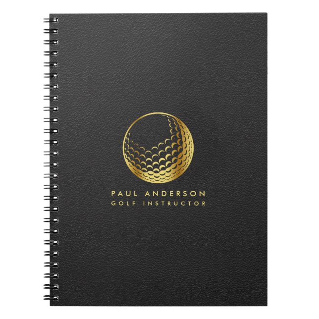 Golden Golf Ball Logo Elegant Golfer Monogram Notebook (Front)