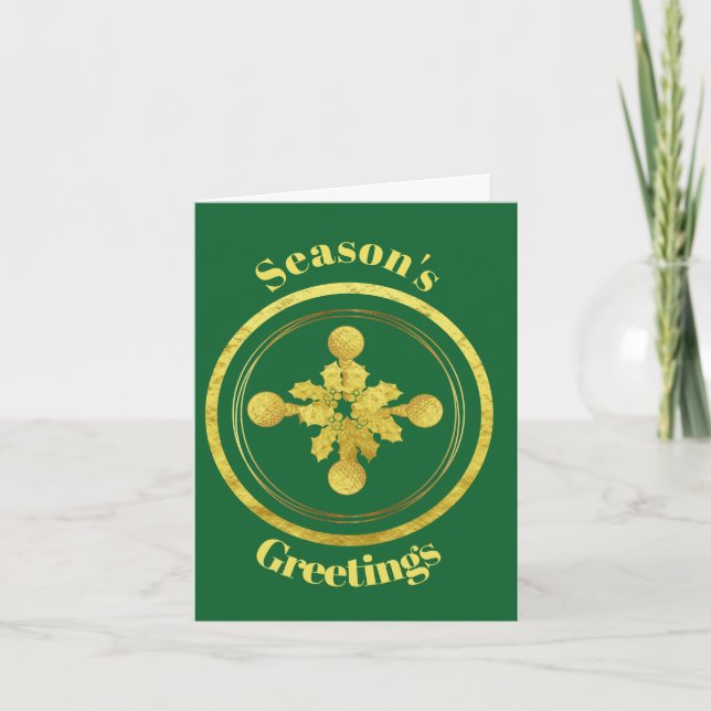 Golden Golf Balls and Holly Christmas Card (Front)