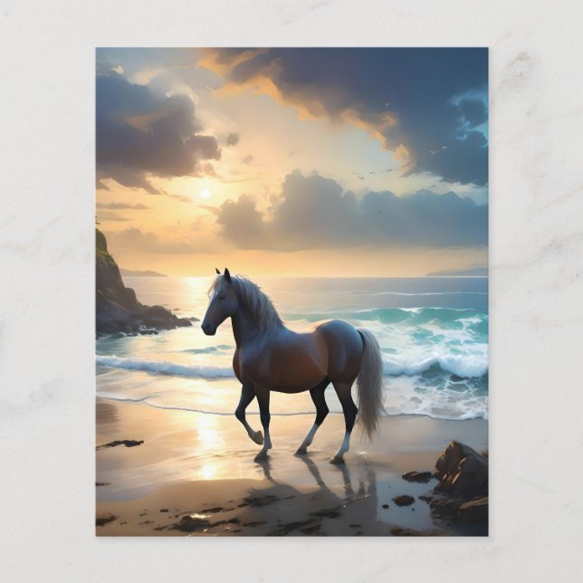 Golden Grace: A Palomino Horse on the Sunset Shore Flyer (Front)