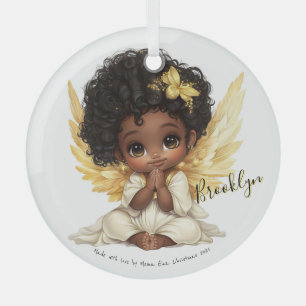 Golden Grace: A Prayerful Angel Child Glass Tree Decoration