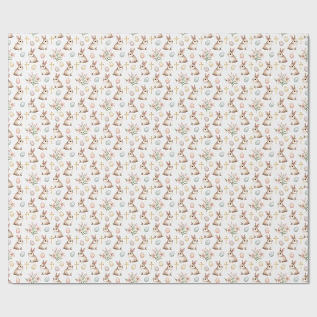 Golden Grace – Watercolor Easter Bunny Seamless Wrapping Paper (Flat)