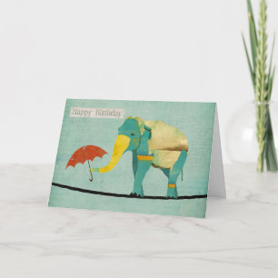 Golden Graceful Elephant Birthday Card