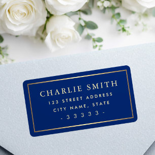 Golden gradient border large blue return address label