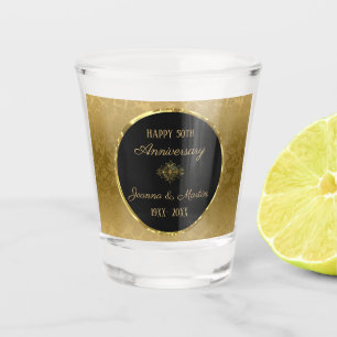 Golden Gradient Damask Pattern Anniversary Shot Glass