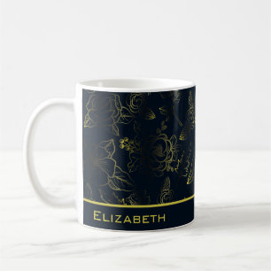 Golden gradient floral pattern personalised name coffee mug