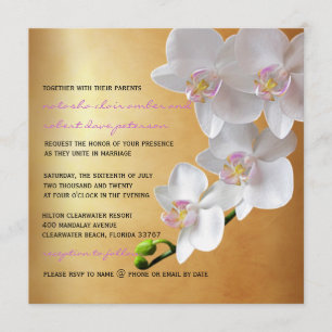 Golden Gradient Glow White Orchids Wedding Invites