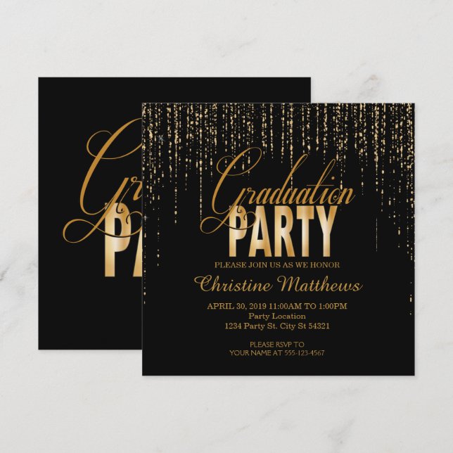 Golden Graduation Party Invitations (Front/Back)
