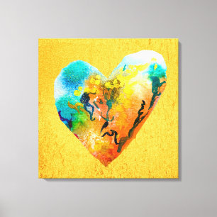 Golden graffiti heart watercolor art canvas print