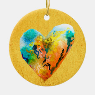 Golden graffiti heart watercolor art ceramic tree decoration