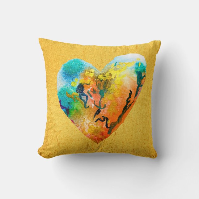 Golden graffiti heart watercolor art cushion (Front)