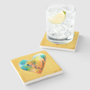 Golden graffiti heart watercolor art stone coaster