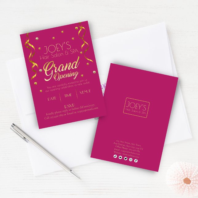 Golden Grand Opening Business RSVP Invitation Card (Creator Uploaded)