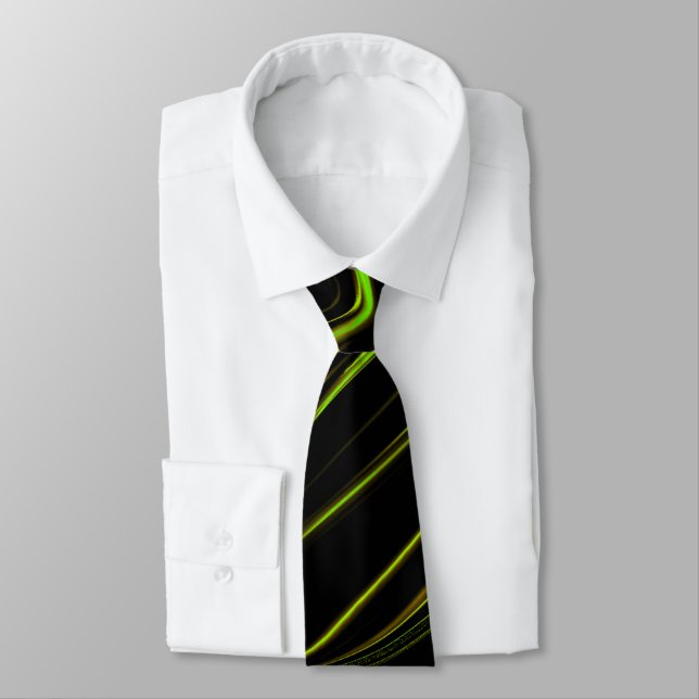 Golden grass or wavy green long strokes on black tie (Tied)
