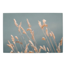 Golden Grass Seed Heads On Turquoise Blue Lake