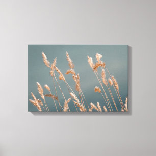 Golden Grass Seed Heads On Turquoise Blue Lake Canvas Print