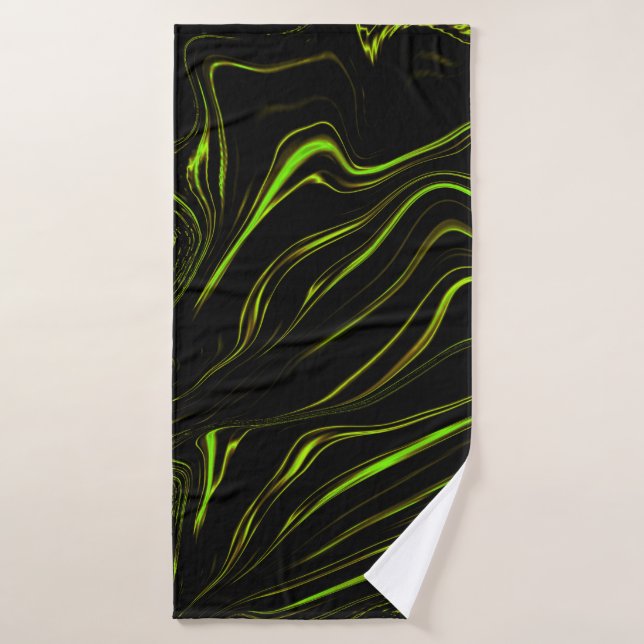 Golden grass, wavy green long traces on black fund bath towel set (Bath Towel)
