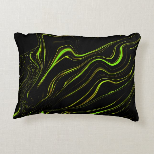 Golden grass, wavy green long traces on black fund decorative cushion (Back)