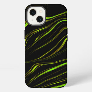 Golden grass, wavy green long traces on black fund iPhone 13 case